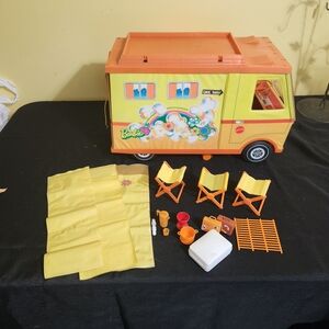 Barbie 1970 Orange Country Camper Van with Yellow Accessories